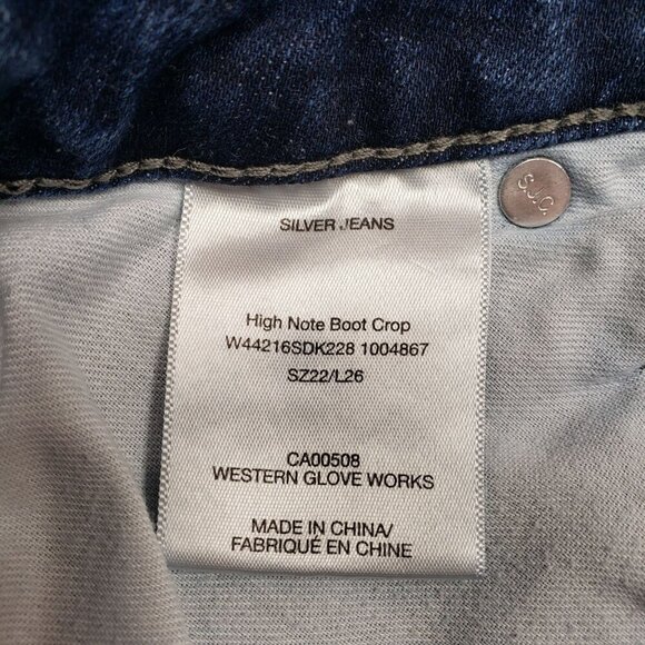 Silver High Note Boot Crop Jeans Womens 22 Dark Wash - Picture 7 of 8